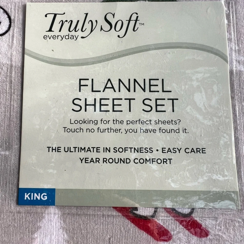 TRULY SOFT Winter Polar Bear Ski Flannel Christmas King Sheet Set NWT NEW